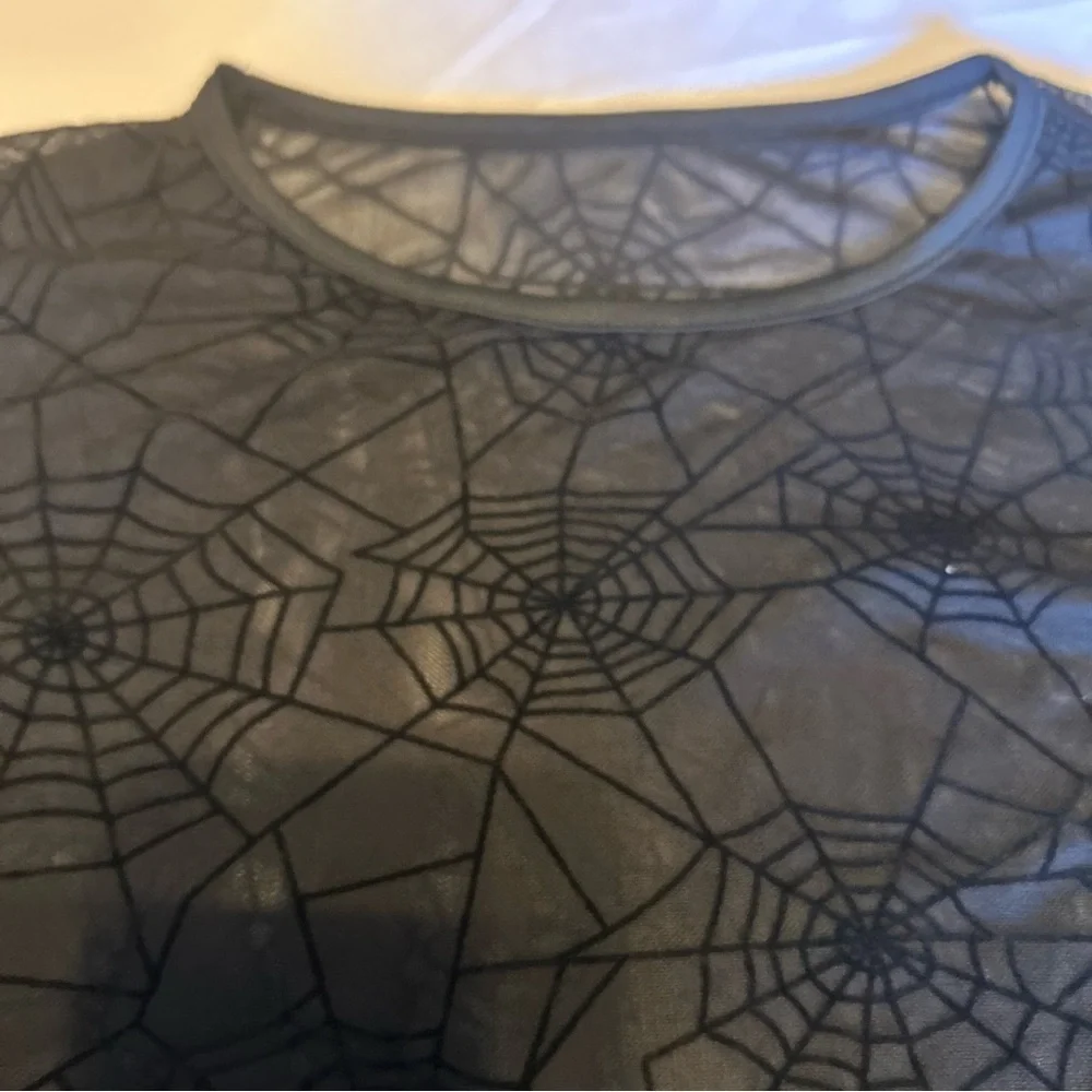 Spider Web Sheer Black Long Sleeve Emo Goth Pull Over Blouse, Medium New - Picture 7 of 8